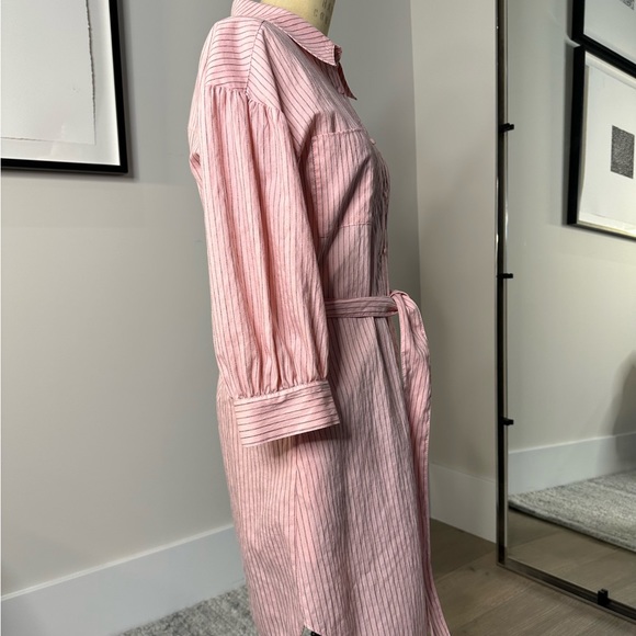 Cinq a Sept Pink Pinstriped Button-Up Dress Condition: Excellent pre-owned - Picture 3 of 4